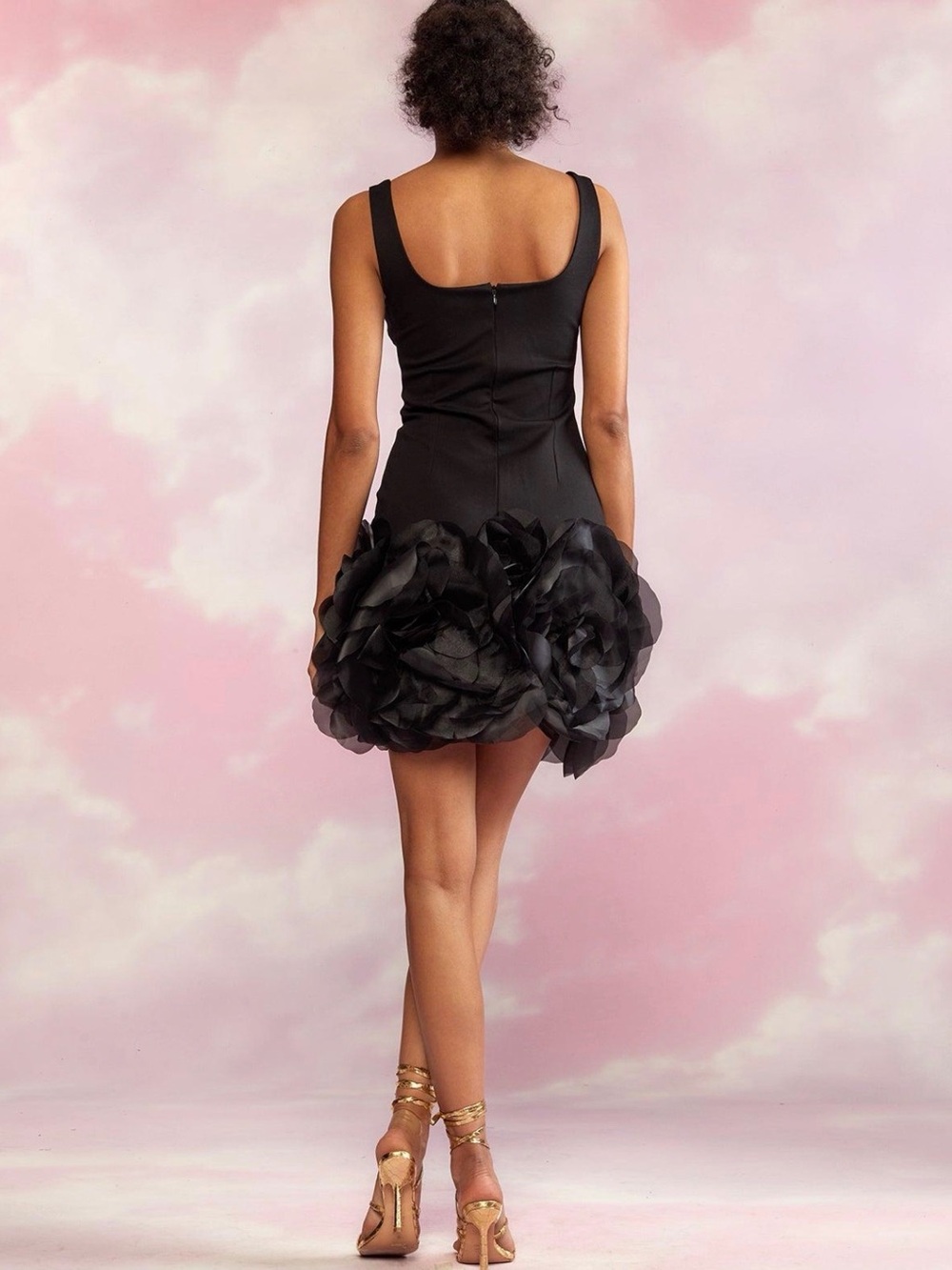 Cynthia Rowley Black Mini Dress with Oversized Rosette Skirt - Picture 3 of 7